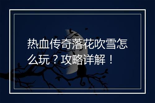 热血传奇落花吹雪怎么玩？攻略详解！