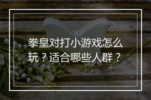 拳皇对打小游戏怎么玩？适合哪些人群？