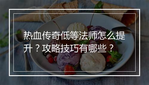 热血传奇低等法师怎么提升？攻略技巧有哪些？