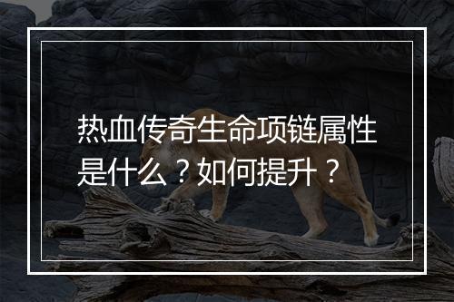 热血传奇生命项链属性是什么？如何提升？
