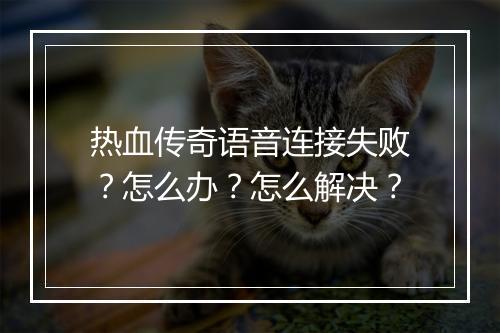 热血传奇语音连接失败？怎么办？怎么解决？