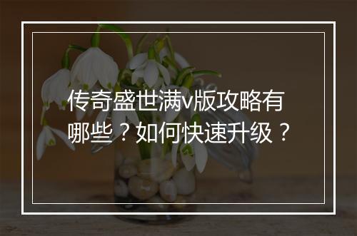 传奇盛世满v版攻略有哪些？如何快速升级？