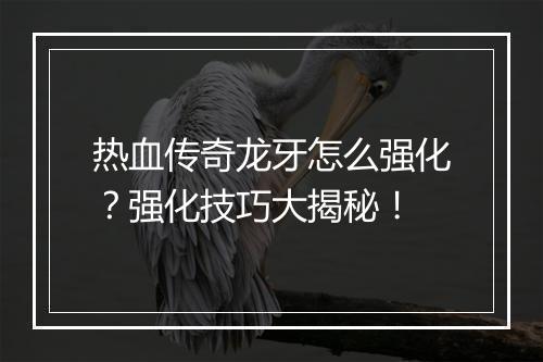 热血传奇龙牙怎么强化？强化技巧大揭秘！