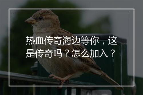 热血传奇海边等你，这是传奇吗？怎么加入？