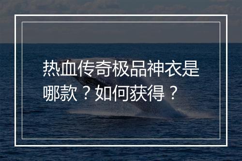 热血传奇极品神衣是哪款？如何获得？