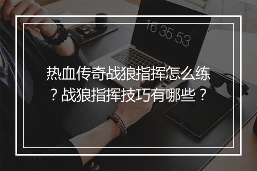 热血传奇战狼指挥怎么练？战狼指挥技巧有哪些？