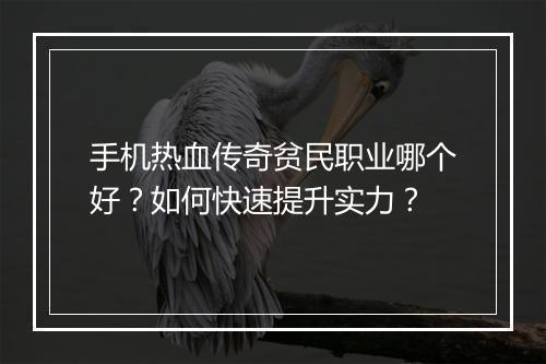 手机热血传奇贫民职业哪个好？如何快速提升实力？