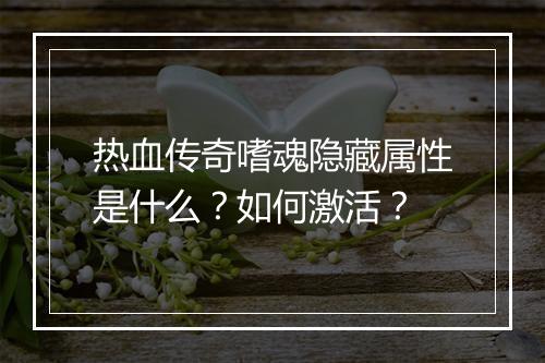 热血传奇嗜魂隐藏属性是什么？如何激活？
