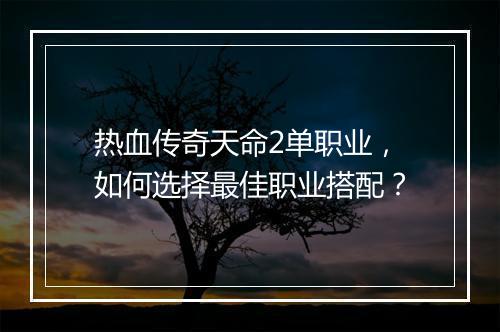 热血传奇天命2单职业，如何选择最佳职业搭配？
