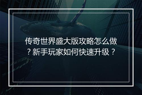 传奇世界盛大版攻略怎么做？新手玩家如何快速升级？