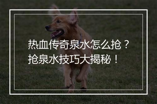 热血传奇泉水怎么抢？抢泉水技巧大揭秘！