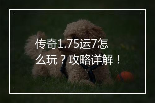 传奇1.75运7怎么玩？攻略详解！