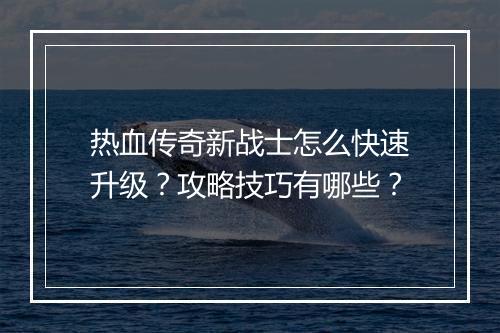 热血传奇新战士怎么快速升级？攻略技巧有哪些？