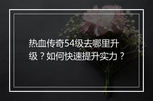 热血传奇54级去哪里升级？如何快速提升实力？