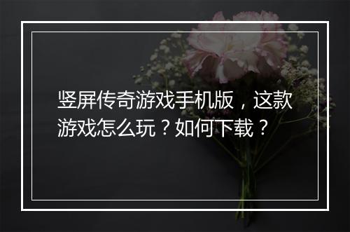 竖屏传奇游戏手机版，这款游戏怎么玩？如何下载？