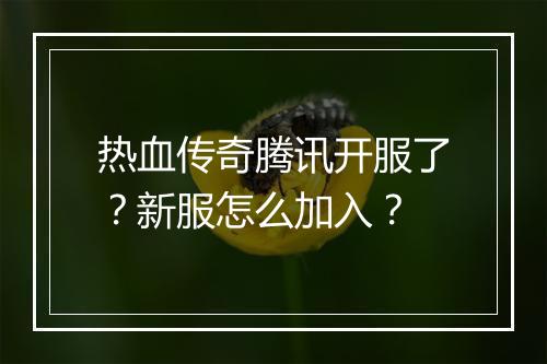 热血传奇腾讯开服了？新服怎么加入？