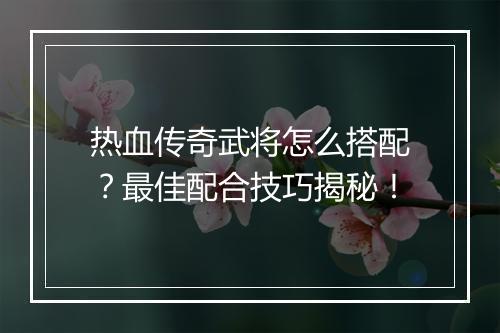 热血传奇武将怎么搭配？最佳配合技巧揭秘！