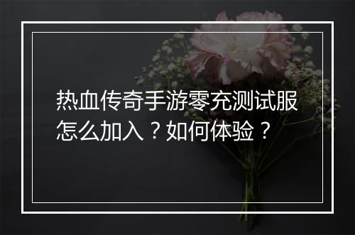 热血传奇手游零充测试服怎么加入？如何体验？