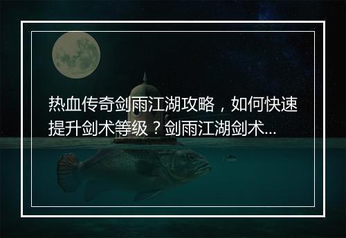 热血传奇剑雨江湖攻略，如何快速提升剑术等级？剑雨江湖剑术技巧揭秘