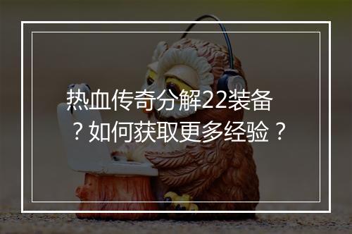 热血传奇分解22装备？如何获取更多经验？