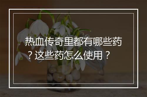 热血传奇里都有哪些药？这些药怎么使用？