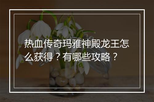 热血传奇玛雅神殿龙王怎么获得？有哪些攻略？