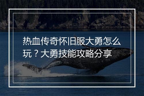 热血传奇怀旧服大勇怎么玩？大勇技能攻略分享