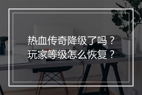 热血传奇降级了吗？玩家等级怎么恢复？