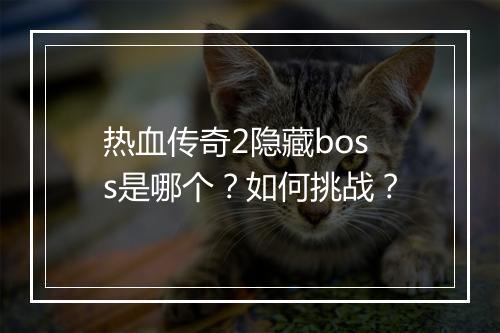 热血传奇2隐藏boss是哪个？如何挑战？