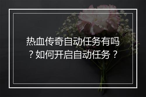 热血传奇自动任务有吗？如何开启自动任务？