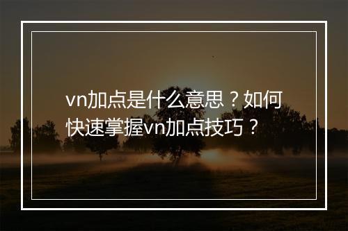 vn加点是什么意思？如何快速掌握vn加点技巧？