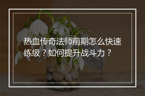 热血传奇法师前期怎么快速练级？如何提升战斗力？
