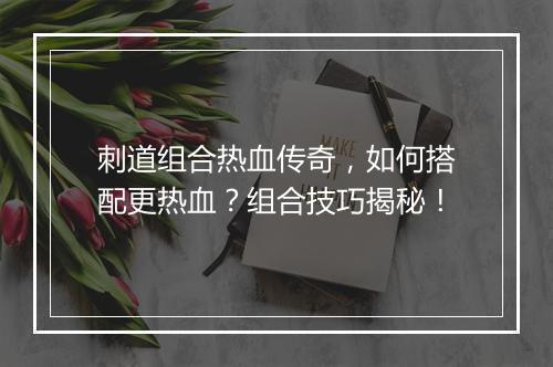 刺道组合热血传奇，如何搭配更热血？组合技巧揭秘！