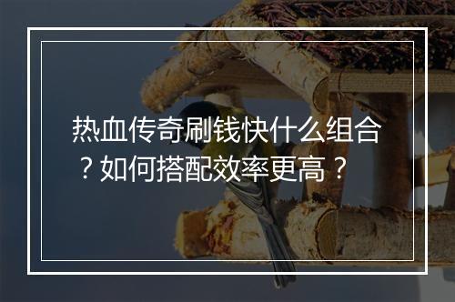 热血传奇刷钱快什么组合？如何搭配效率更高？