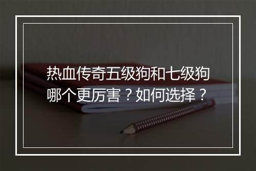 热血传奇五级狗和七级狗哪个更厉害？如何选择？