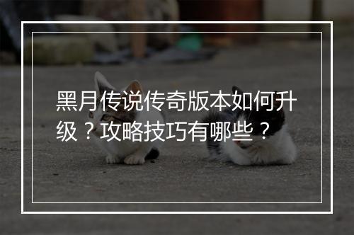 黑月传说传奇版本如何升级？攻略技巧有哪些？