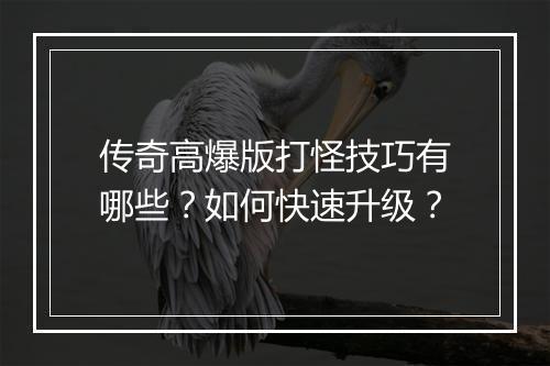 传奇高爆版打怪技巧有哪些？如何快速升级？