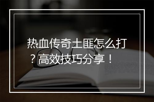 热血传奇土匪怎么打？高效技巧分享！