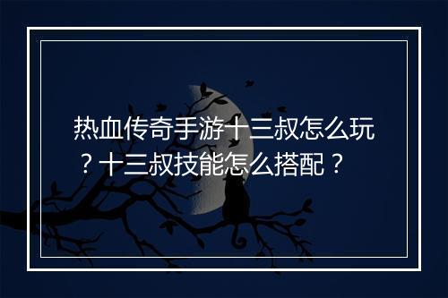 热血传奇手游十三叔怎么玩？十三叔技能怎么搭配？
