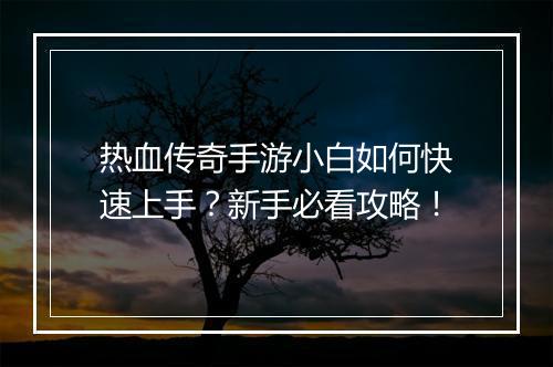 热血传奇手游小白如何快速上手？新手必看攻略！