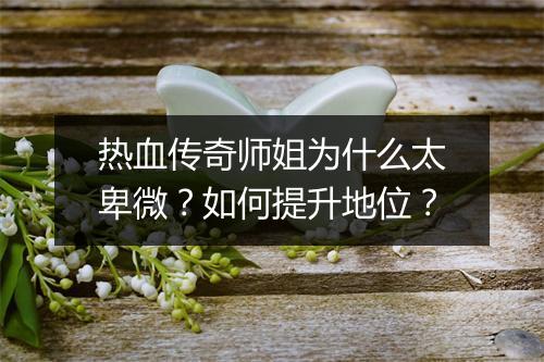 热血传奇师姐为什么太卑微？如何提升地位？