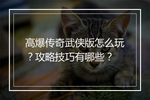 高爆传奇武侠版怎么玩？攻略技巧有哪些？