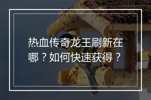 热血传奇龙王刷新在哪？如何快速获得？