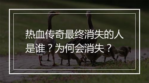 热血传奇最终消失的人是谁？为何会消失？