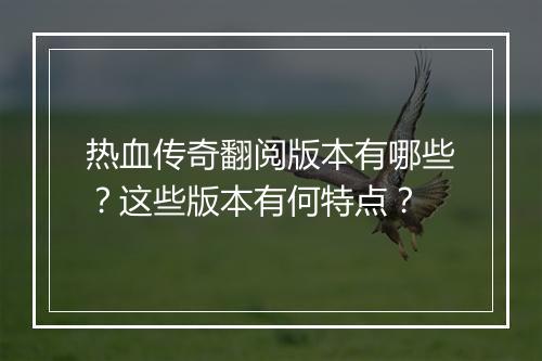 热血传奇翻阅版本有哪些？这些版本有何特点？