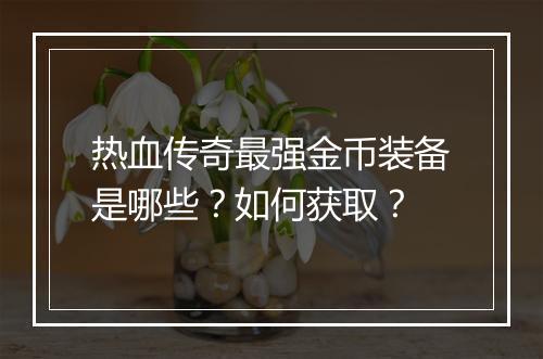 热血传奇最强金币装备是哪些？如何获取？