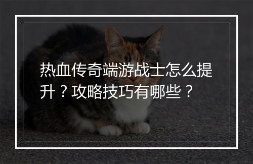 热血传奇端游战士怎么提升？攻略技巧有哪些？