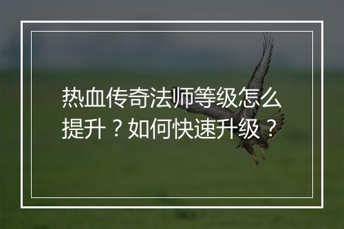 热血传奇法师等级怎么提升？如何快速升级？