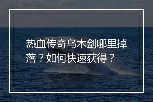 热血传奇乌木剑哪里掉落？如何快速获得？