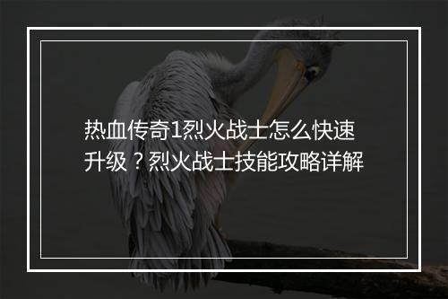 热血传奇1烈火战士怎么快速升级？烈火战士技能攻略详解